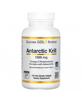 California Gold Nutrition, Масло антарктического криля, комплекс омега-3 фосфолипидов с астаксантином, натуральный клубничный и лимонный вкус, 1000 мг, 120 капсул из рыбьего желатина